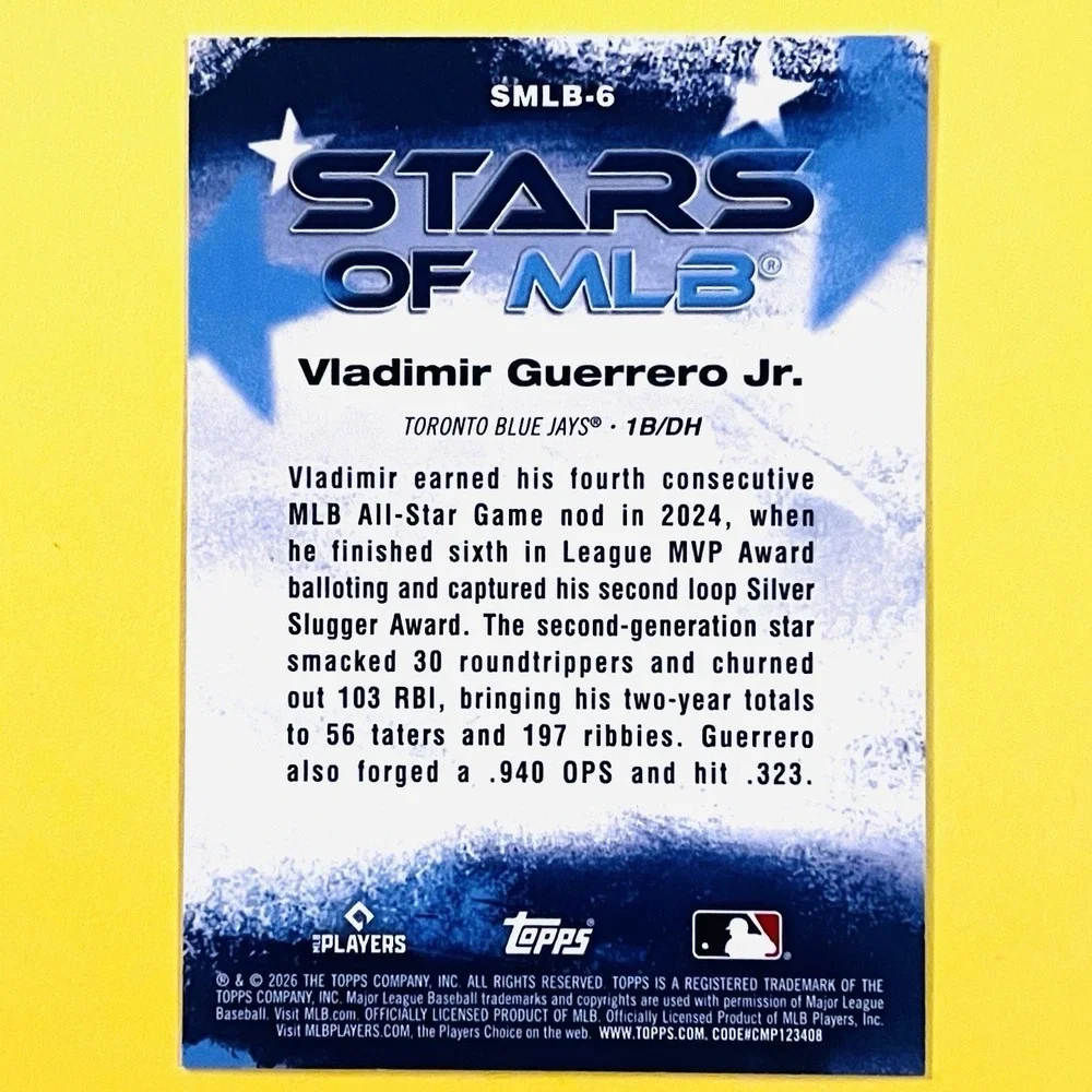 2026 Topps Series 1 Vladimir Guerrero Jr Stars of MLB SMLB-6 Blue‎ Jays Insert